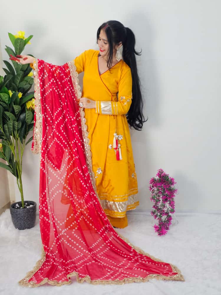β¨ Premium Handmade Anarkali Plazzo Set with Bandhani Dupatta | Festive Wear Chinon Suit (Code: 1207)
