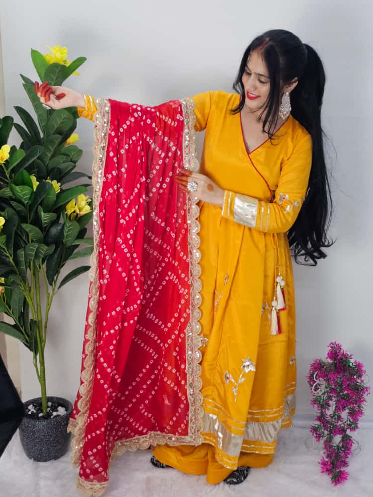 β¨ Premium Handmade Anarkali Plazzo Set with Bandhani Dupatta | Festive Wear Chinon Suit (Code: 1207)