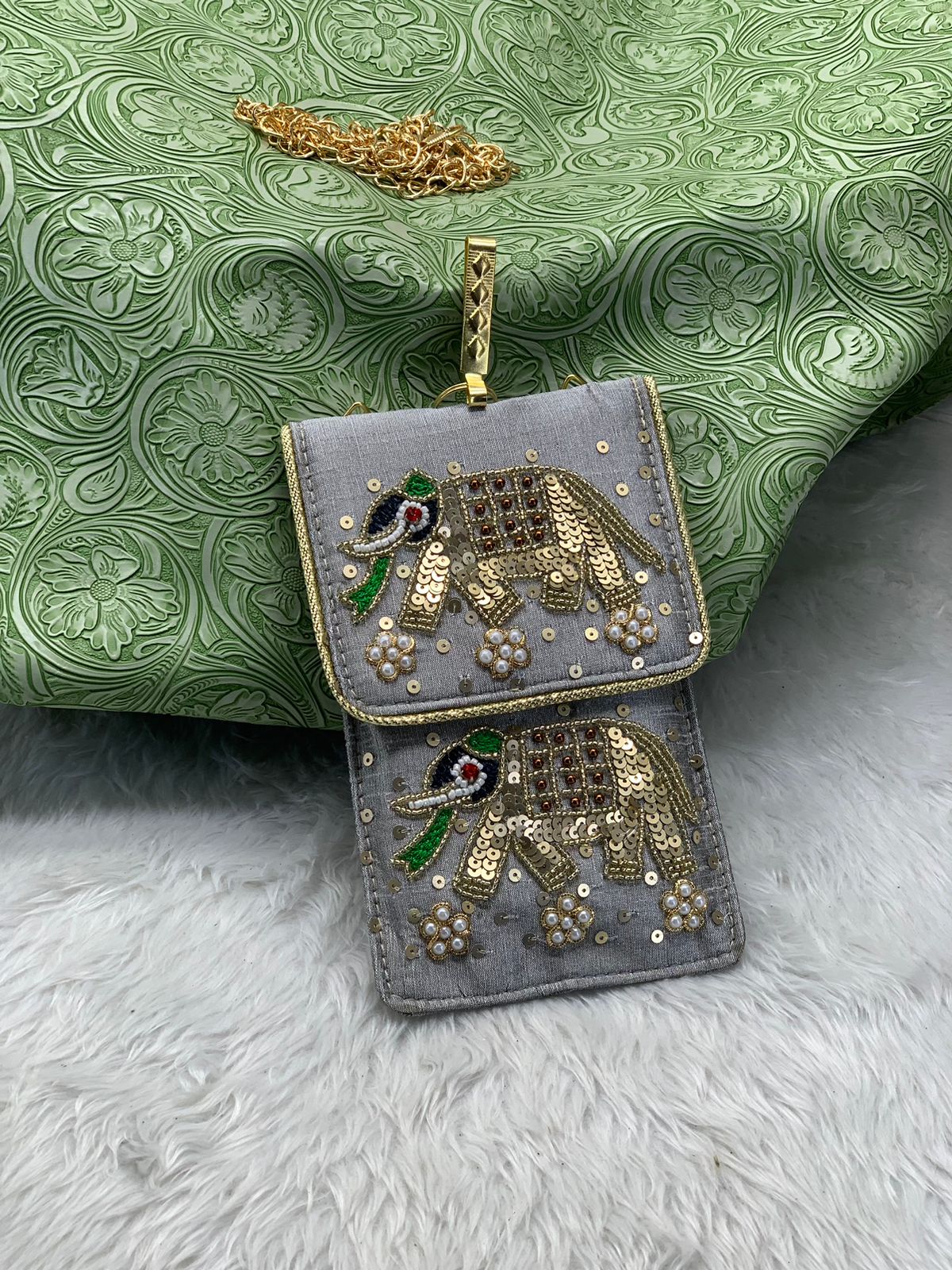 Elegant Zari Handwork Mobile Sling Bag for Women & Girls