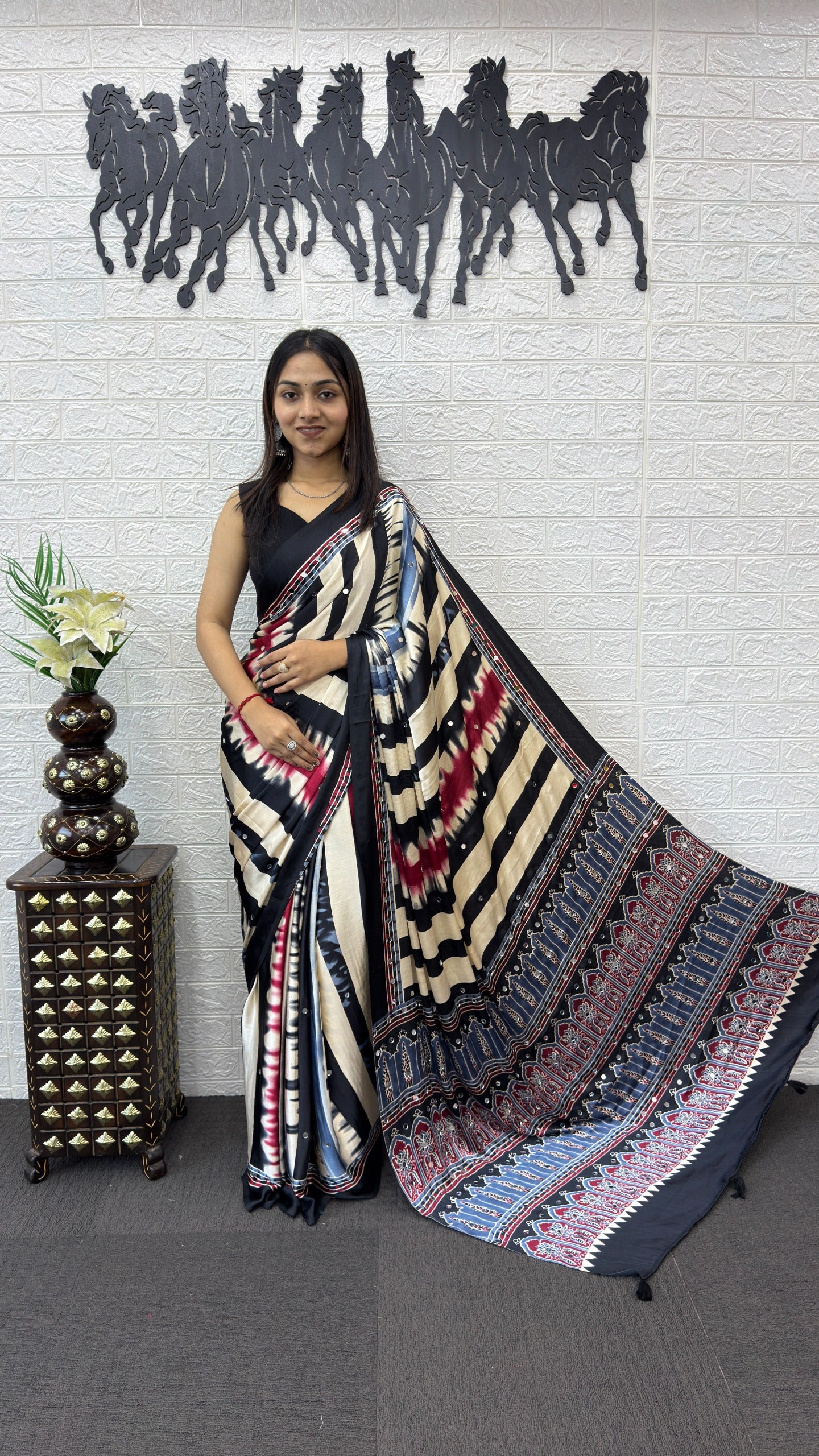 Japan Satin Silk Saree with Heavy Mirror Work | Premium Party Wear Saree