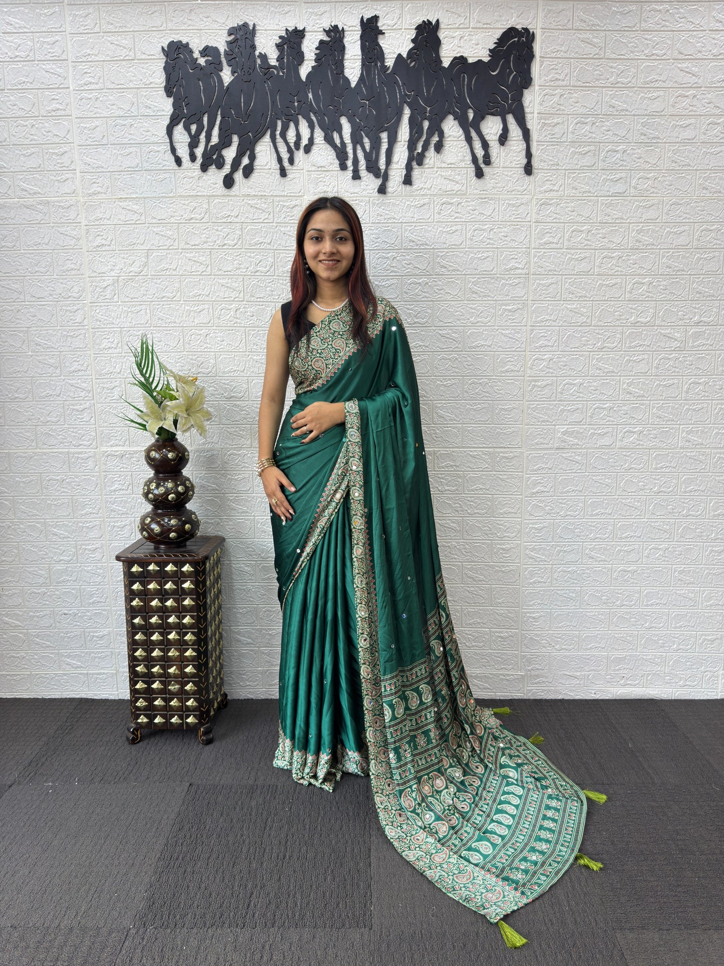 Japan Satin Silk Saree with Heavy Mirror Work | Party Wear & Festive Saree