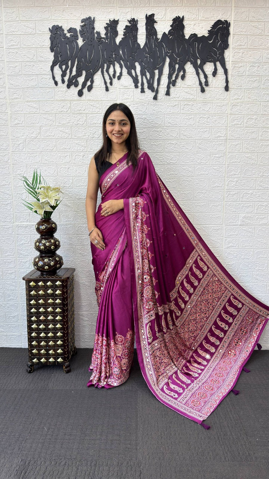 Japan Satin Silk Mirror Work Saree | Party Wear Saree