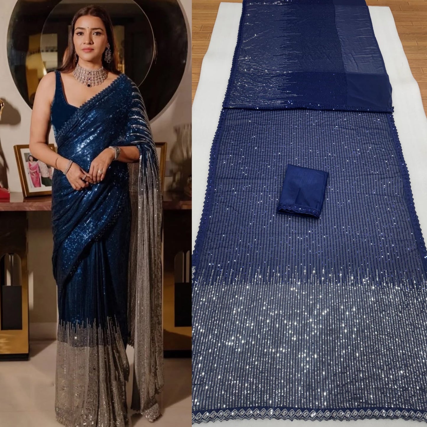 Bollywood Sequin Georgette Saree with Dual Sequins Embroidery Work