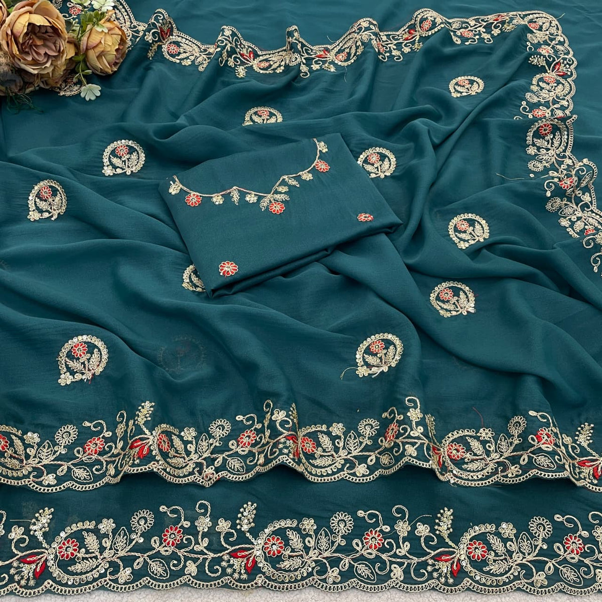Soft Star Georgette Saree with Multi-Thread Embroidery & Sequin Work | LF-872