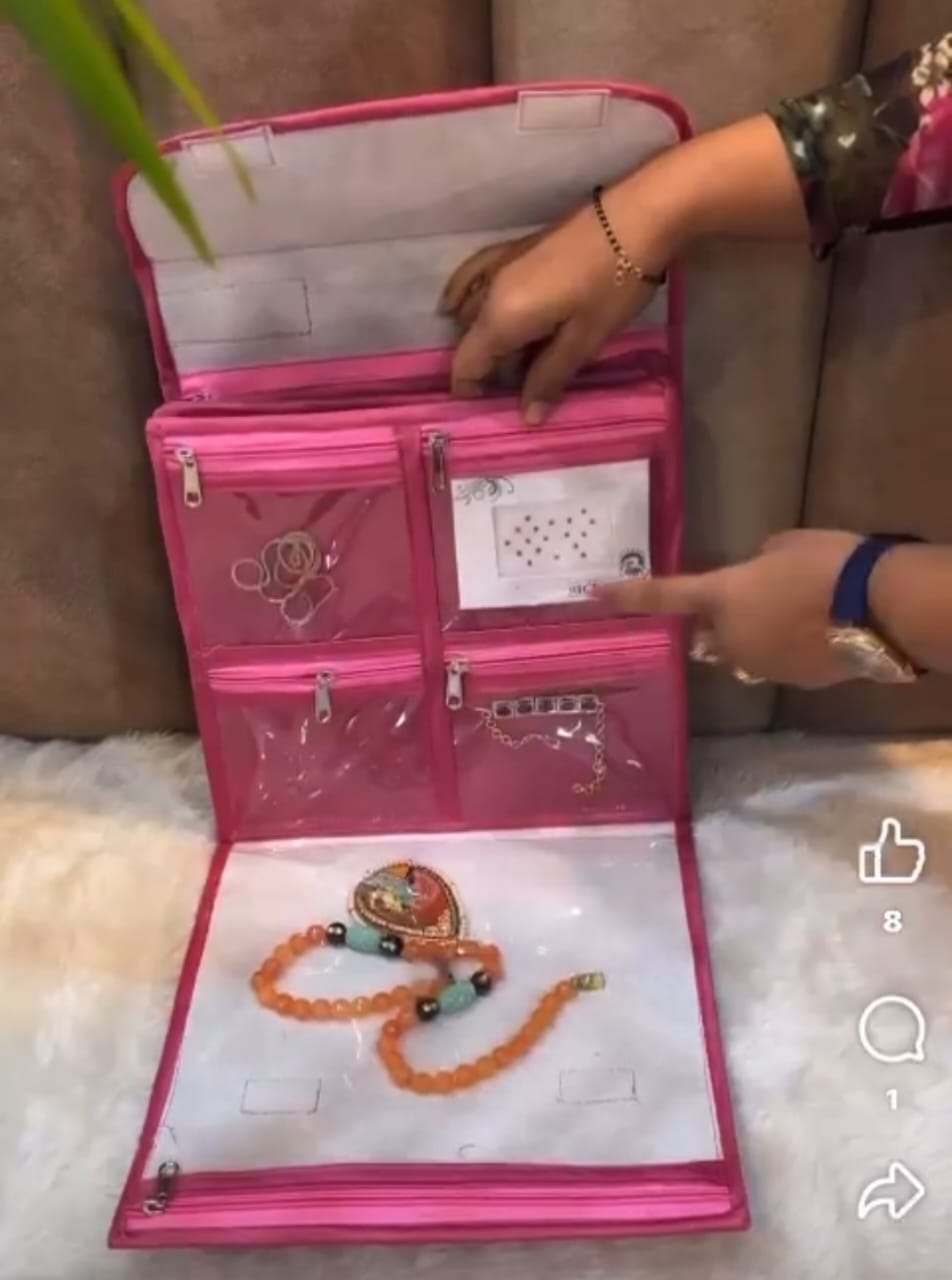 Briefcase Style Jewelry Organizer with 19 Pockets β Satin PVC | Code: J049