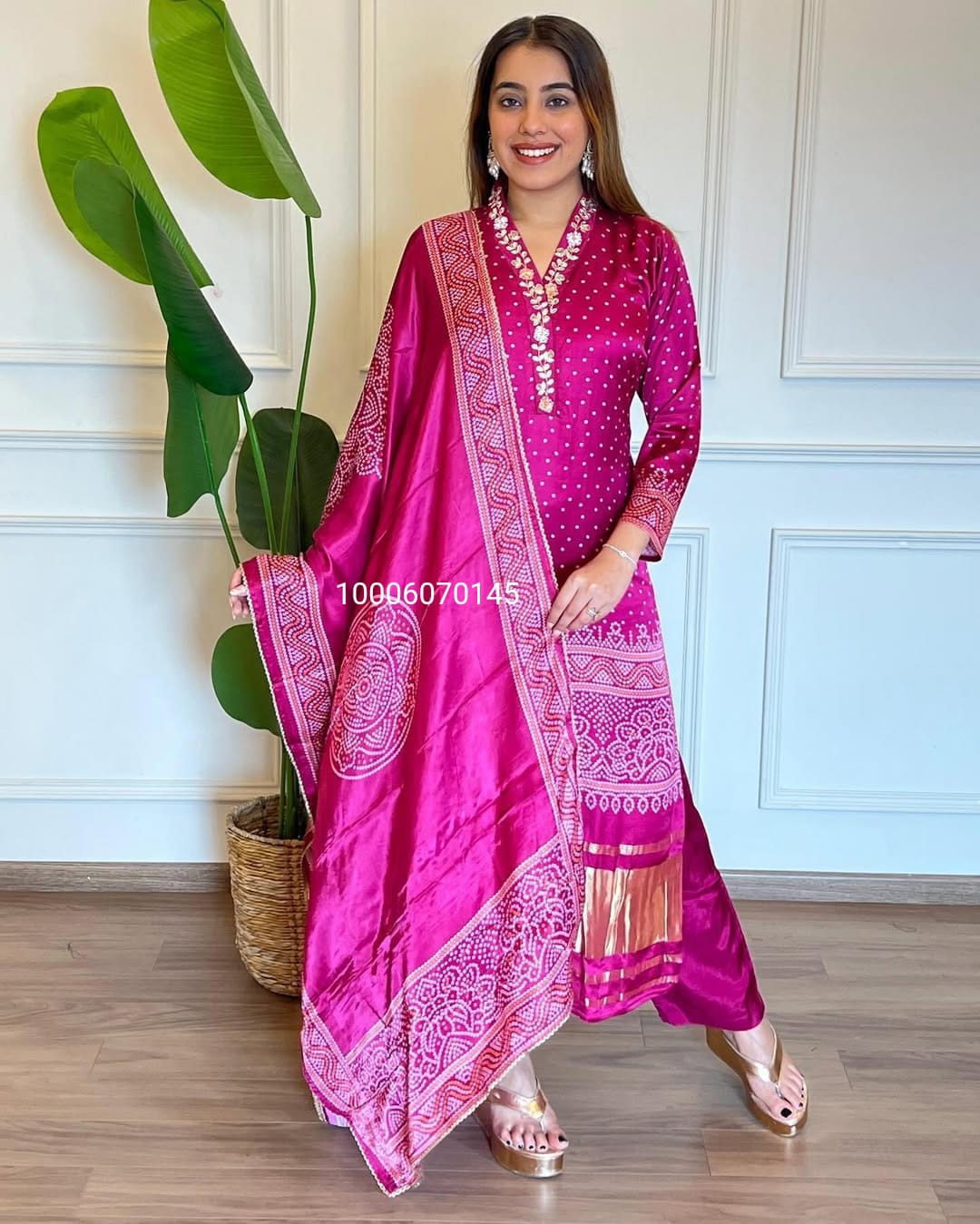 Quality Chinon Silk Embroidery Sequence Work Kurti Pant with Dupatta