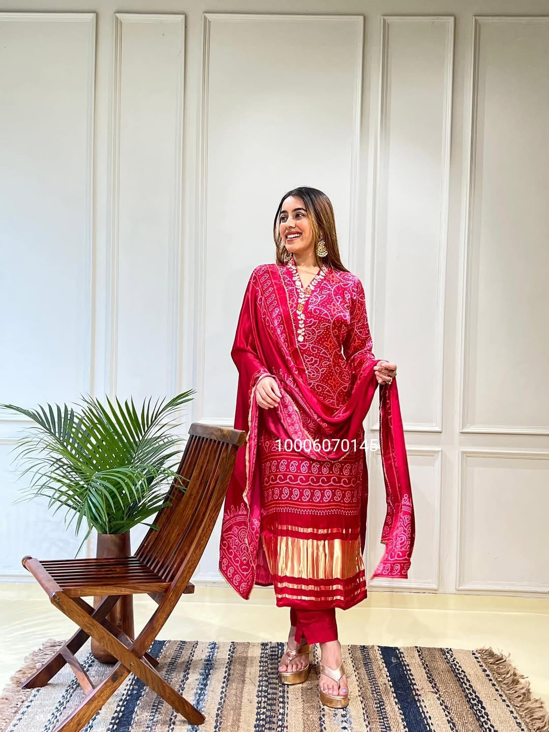 Quality Chinon Silk Embroidery Sequence Work Kurti Pant with Dupatta