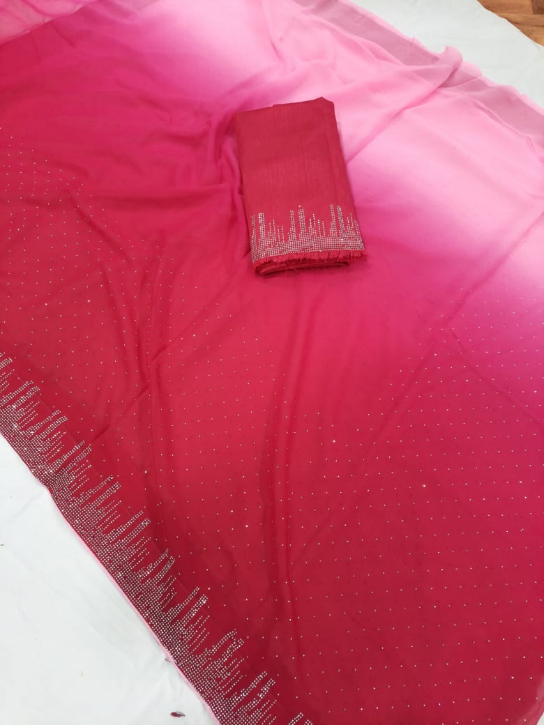 Soft georgette padding saree with beads work all over saree n border WITH BACK SUPPORT LESS