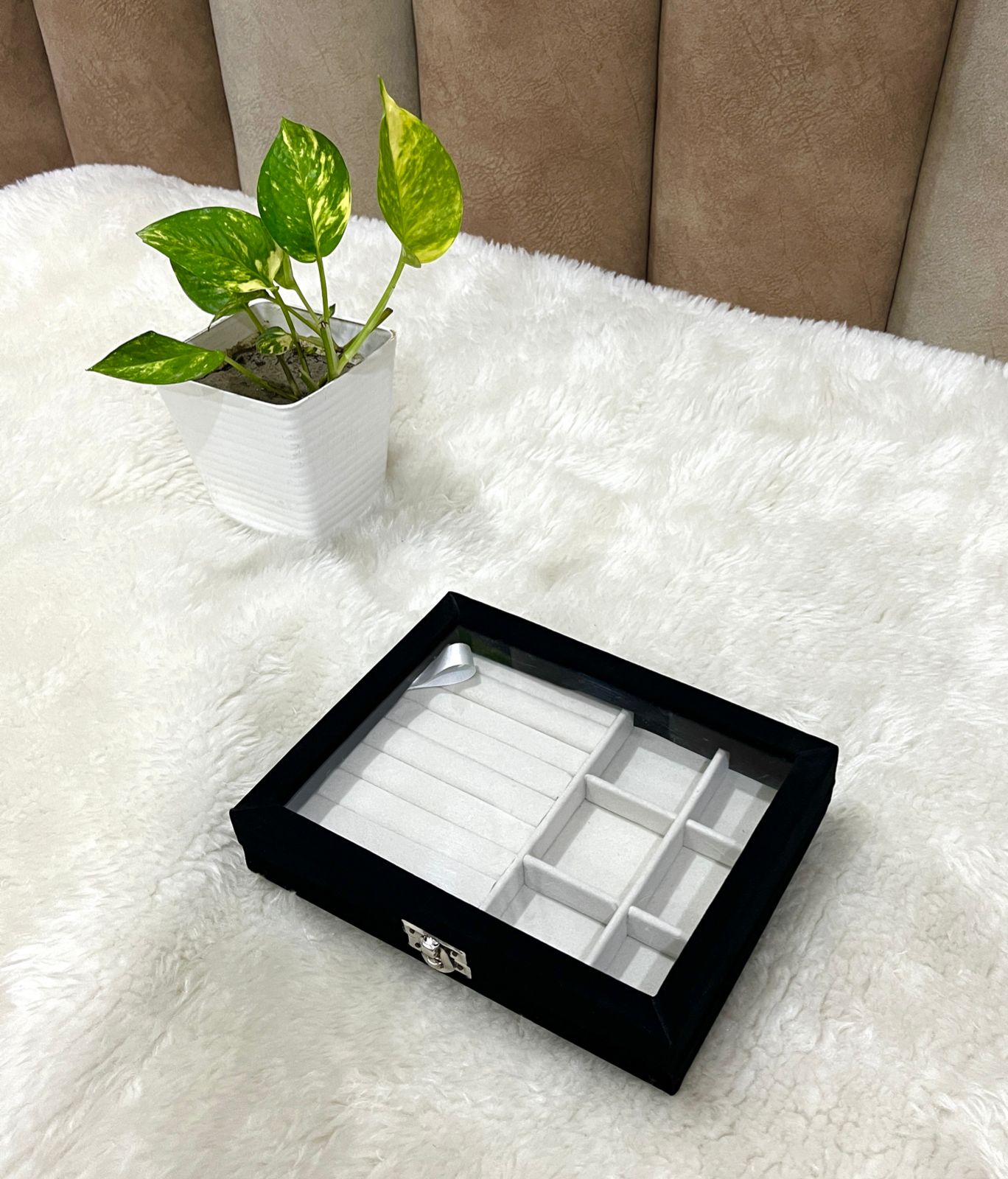 Premium Rings & Accessories Organizer Box – 6 Grid Storage with Fiberglass Top ( 2 Pcs )