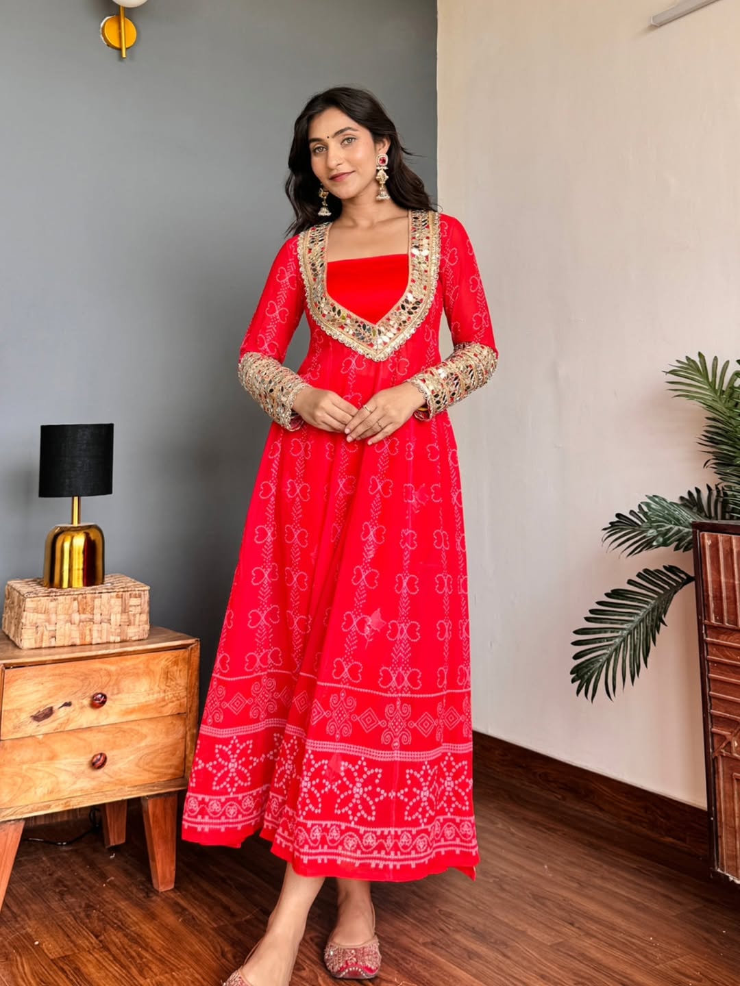 Anarkali Kurti Set with Mirror Lace Work | Faux Georgette | Code 1209
