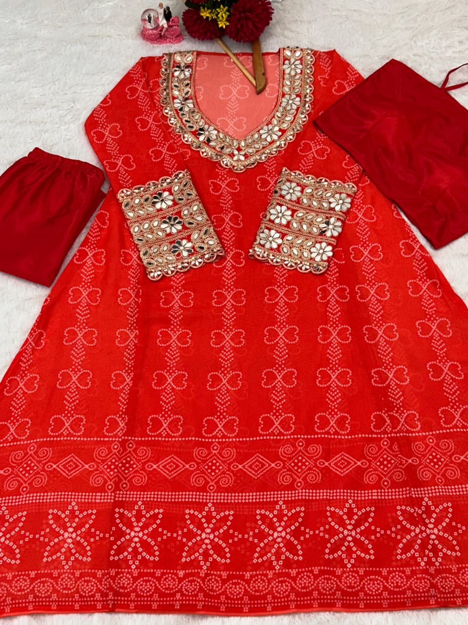 Anarkali Kurti Set with Mirror Lace Work | Faux Georgette | Code 1209