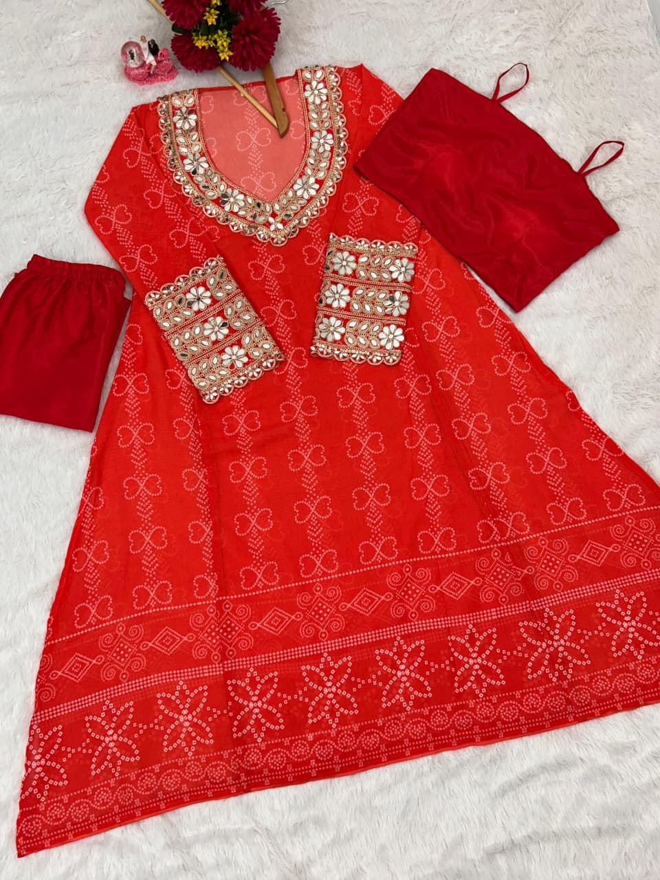 Anarkali Kurti Set with Mirror Lace Work | Faux Georgette | Code 1209