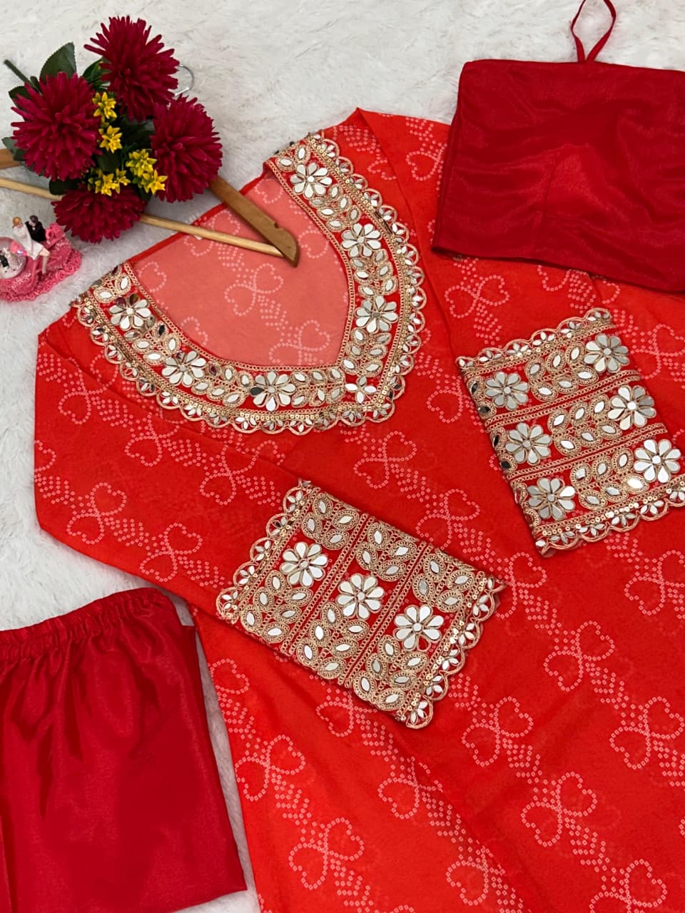 Anarkali Kurti Set with Mirror Lace Work | Faux Georgette | Code 1209
