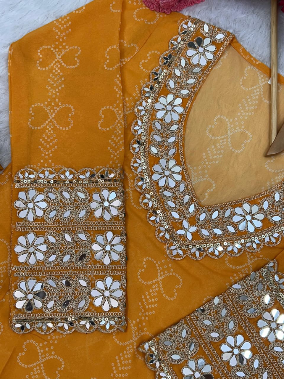 Anarkali Kurti Set with Mirror Lace Work | Faux Georgette | Code 1209