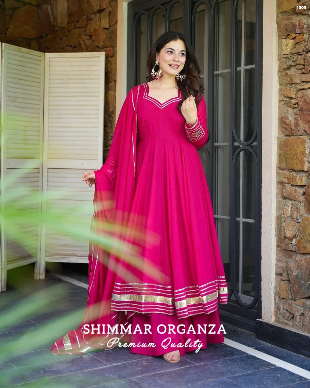 Soft & Premium Shimmer Organza Plazzo Set In Cherry Pink