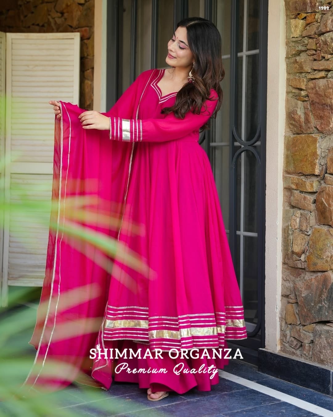 Soft & Premium Shimmer Organza Plazzo Set In Cherry Pink