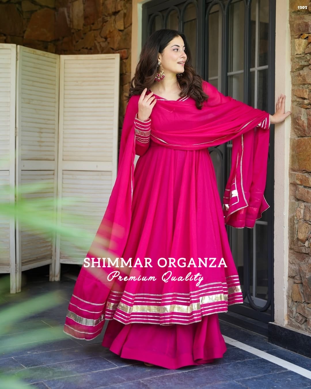 Soft & Premium Shimmer Organza Plazzo Set In Cherry Pink