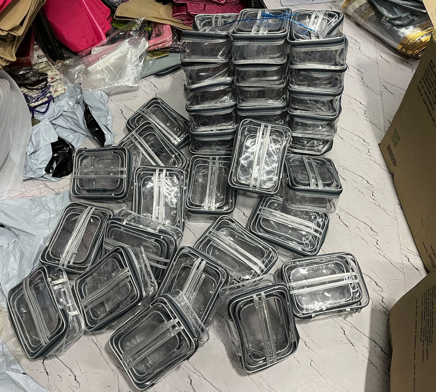 Thick PVC 3 Pcs Makeup & Toiletries Storage Set – Silver Color (.4 mm Durable PVC)  ( 3 Set )