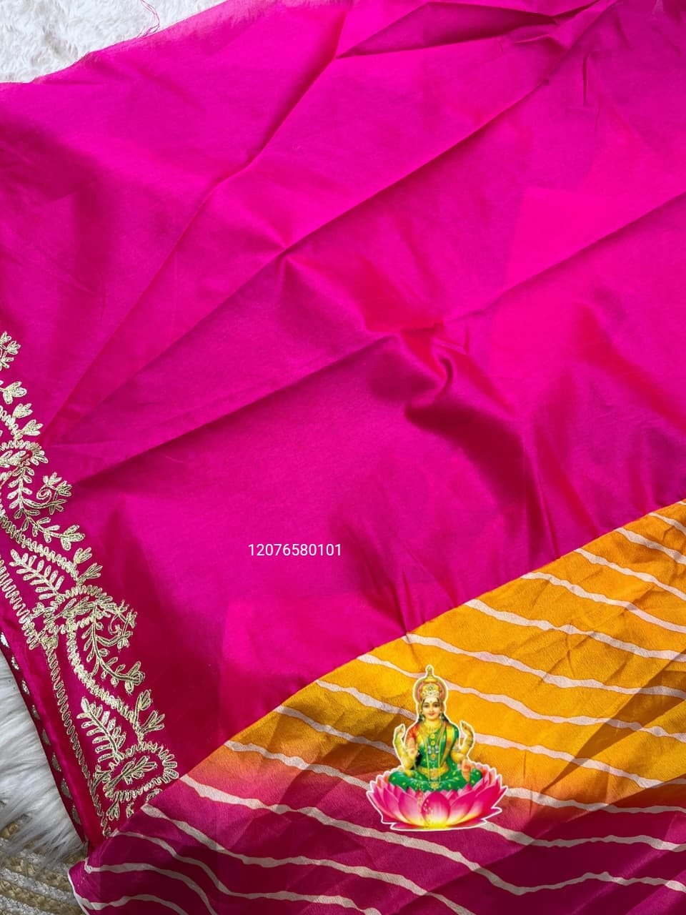 New Launching Soft Chinon Silk Leheriya Saree – Heavy C-Pallu with Ribbon Gota & Butti Work