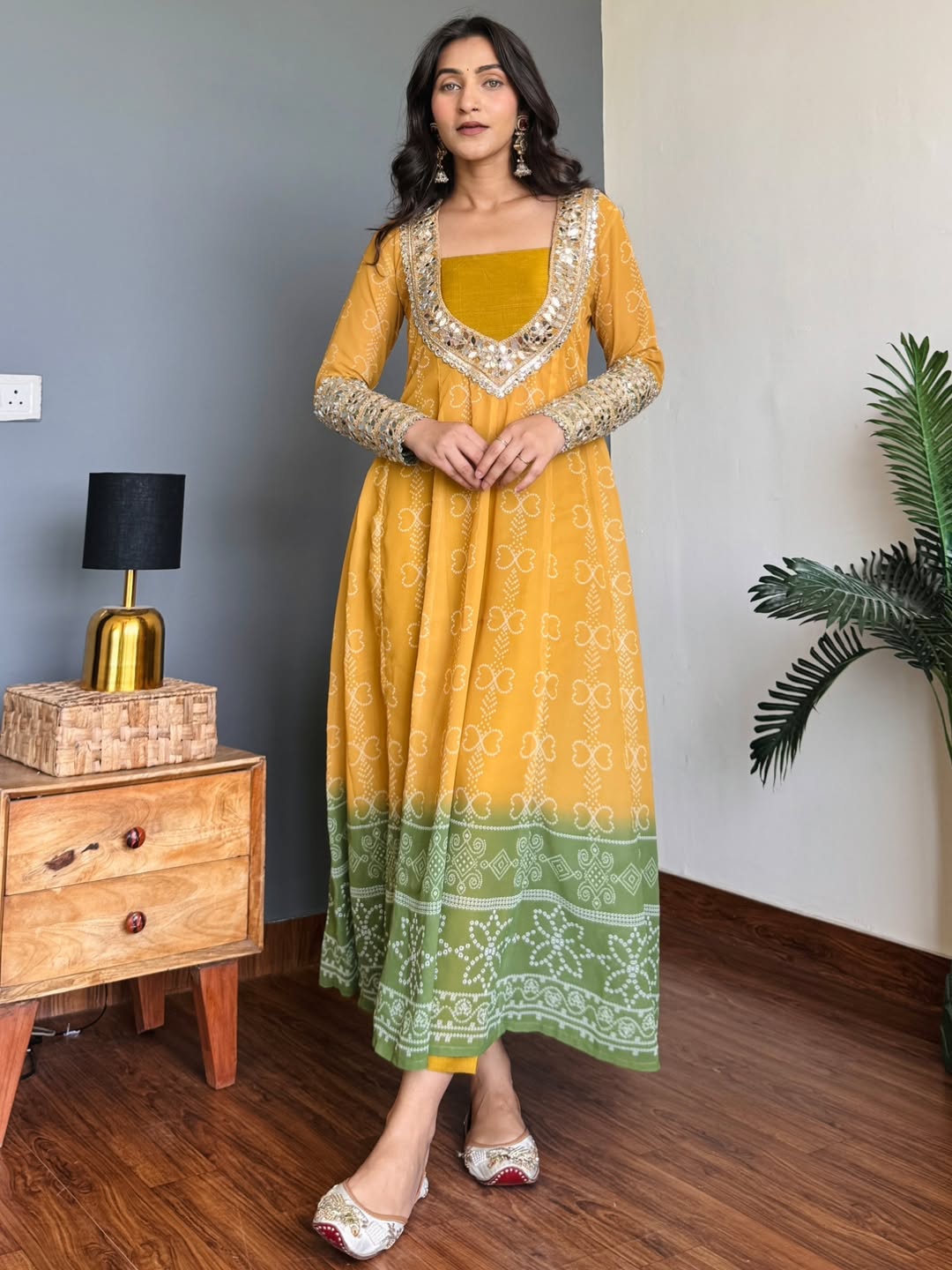 Anarkali Kurti Set with Mirror Lace Work | Faux Georgette | Code 1209