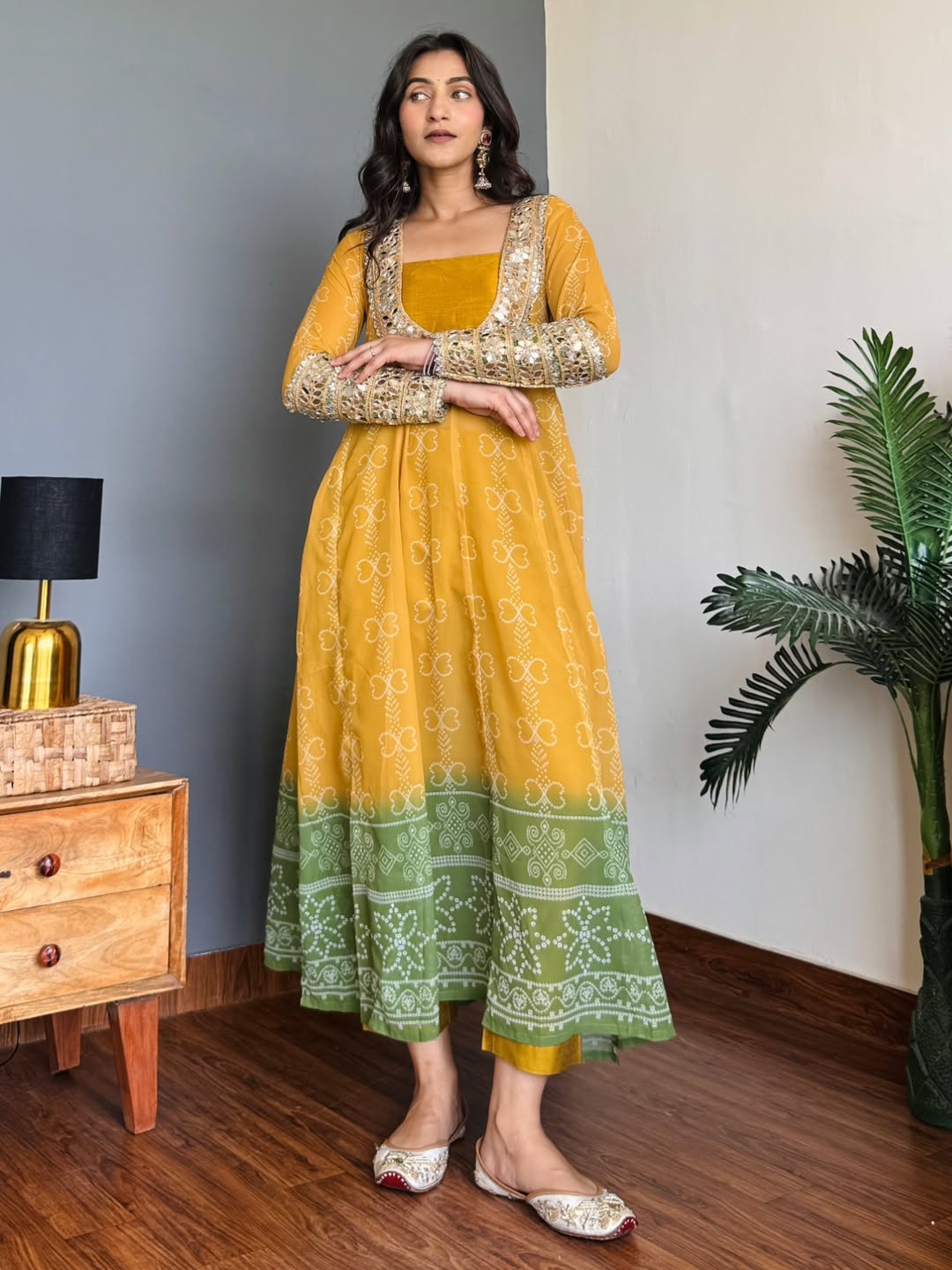 Anarkali Kurti Set with Mirror Lace Work | Faux Georgette | Code 1209
