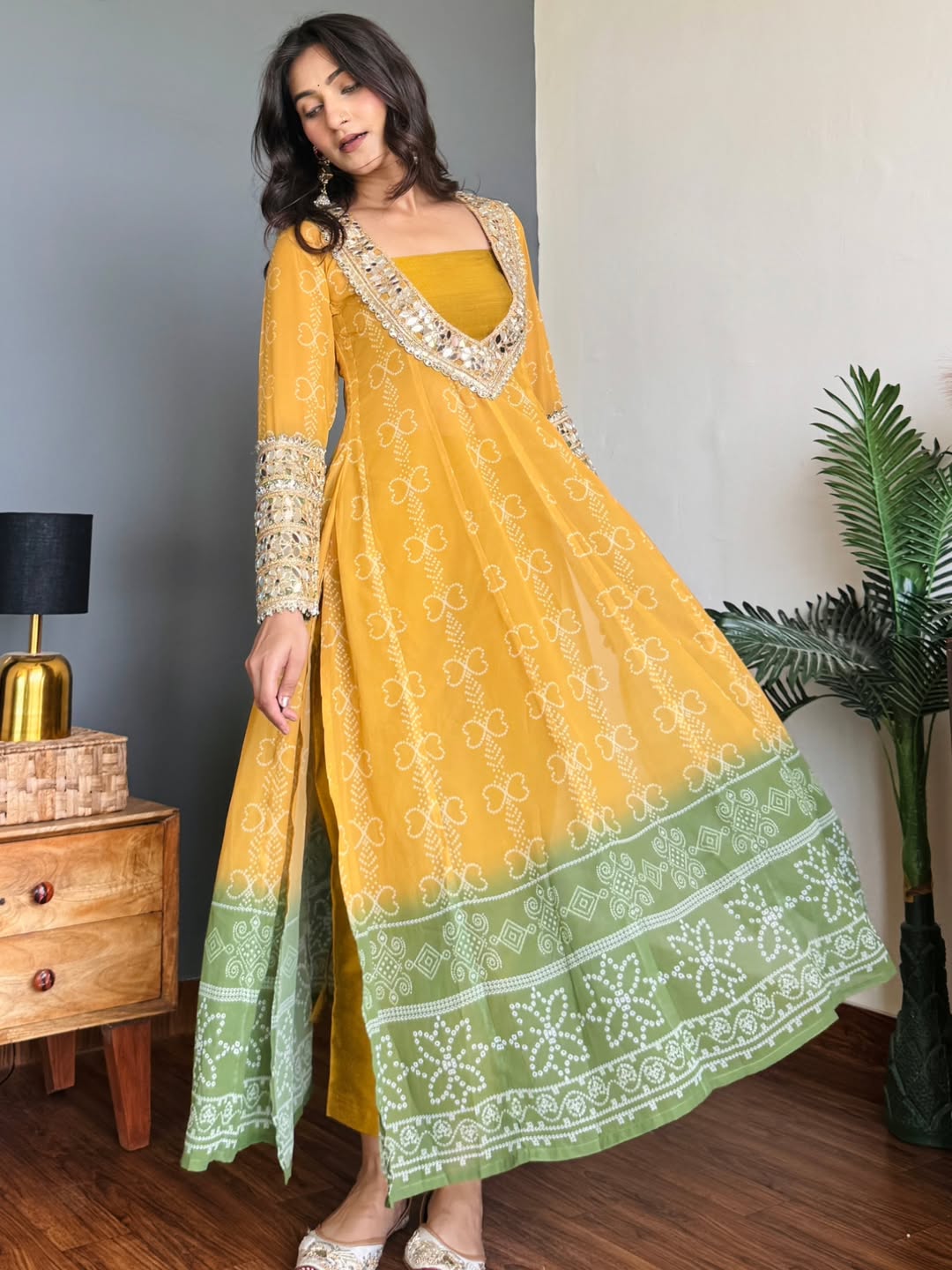 Anarkali Kurti Set with Mirror Lace Work | Faux Georgette | Code 1209