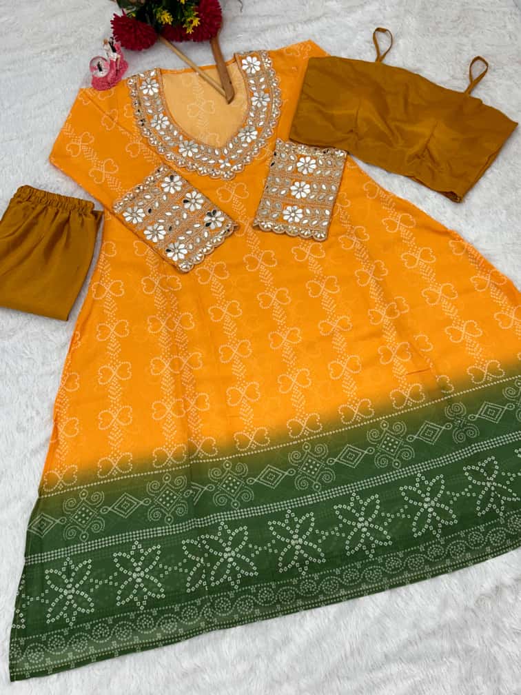 Anarkali Kurti Set with Mirror Lace Work | Faux Georgette | Code 1209