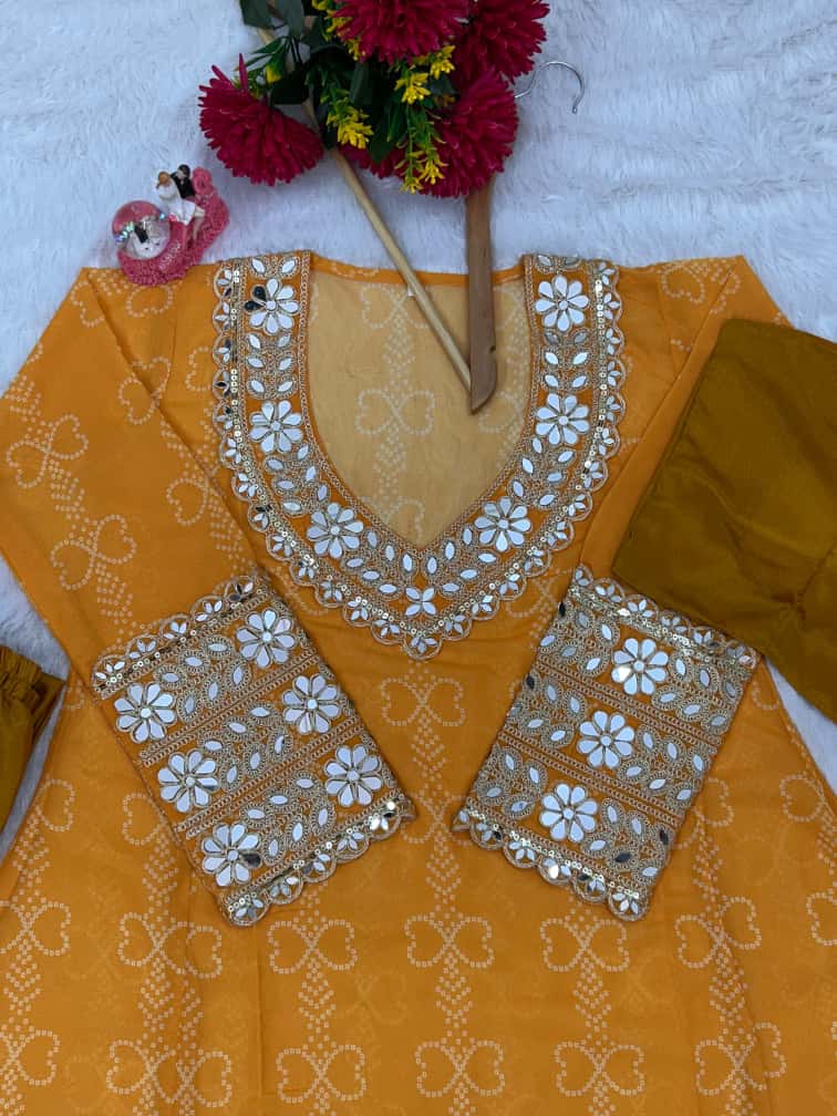 Anarkali Kurti Set with Mirror Lace Work | Faux Georgette | Code 1209