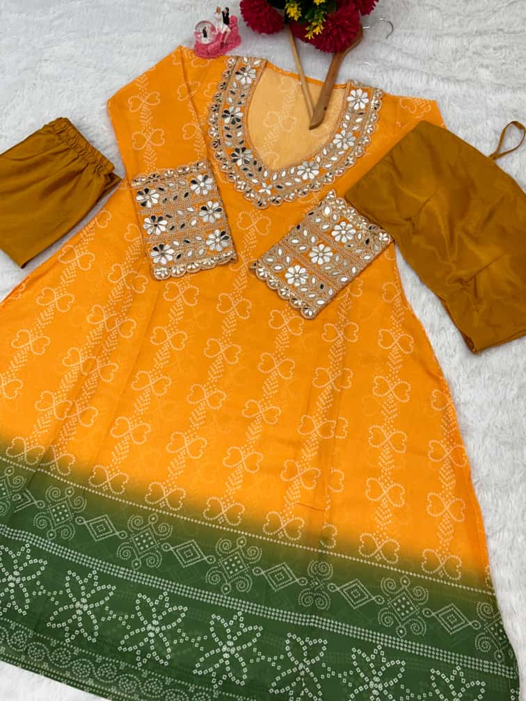 Anarkali Kurti Set with Mirror Lace Work | Faux Georgette | Code 1209