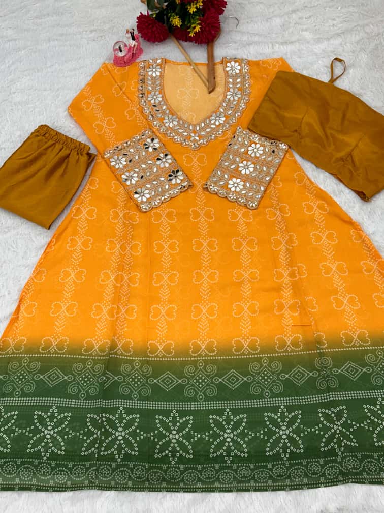 Anarkali Kurti Set with Mirror Lace Work | Faux Georgette | Code 1209
