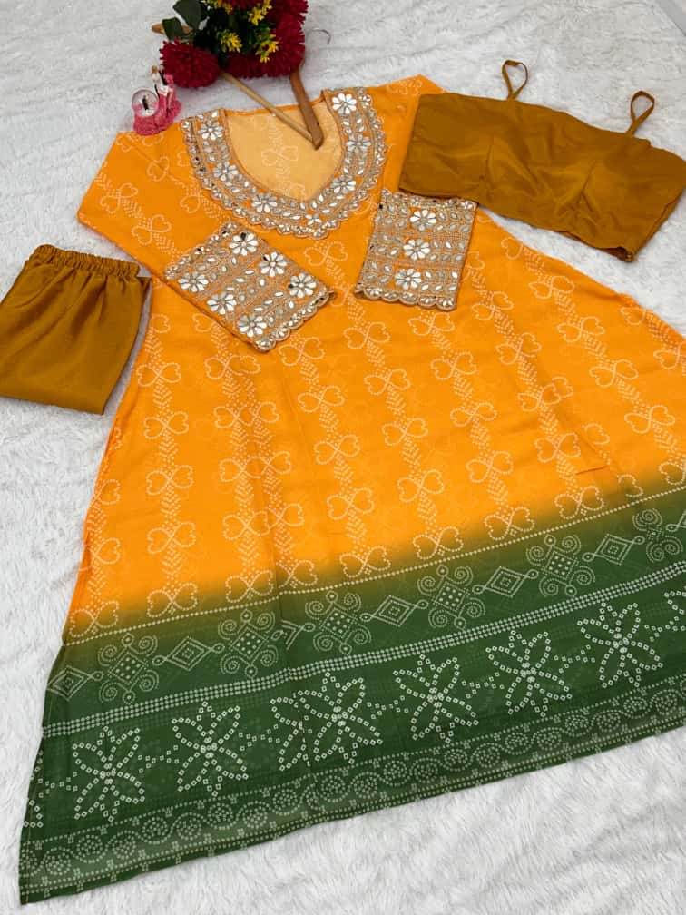 Anarkali Kurti Set with Mirror Lace Work | Faux Georgette | Code 1209