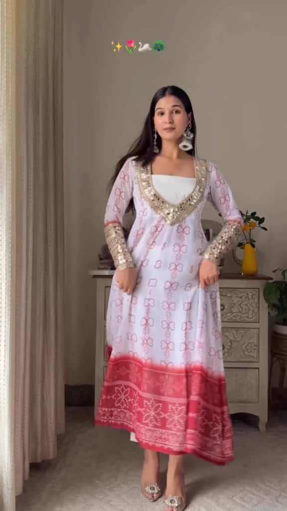 Anarkali Kurti Set with Mirror Lace Work | Faux Georgette | Code 1209