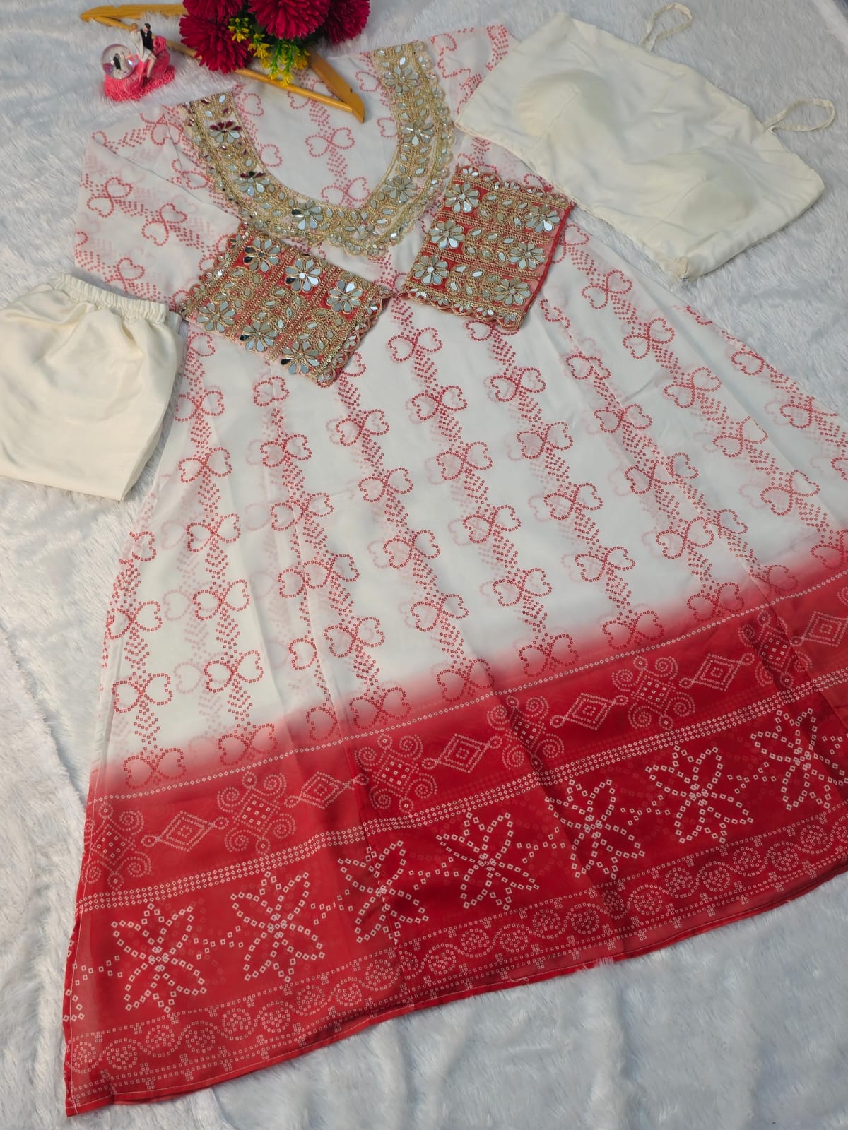 Anarkali Kurti Set with Mirror Lace Work | Faux Georgette | Code 1209