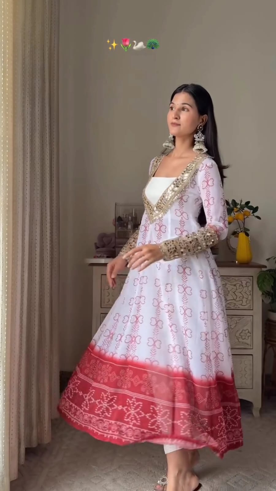 Anarkali Kurti Set with Mirror Lace Work | Faux Georgette | Code 1209