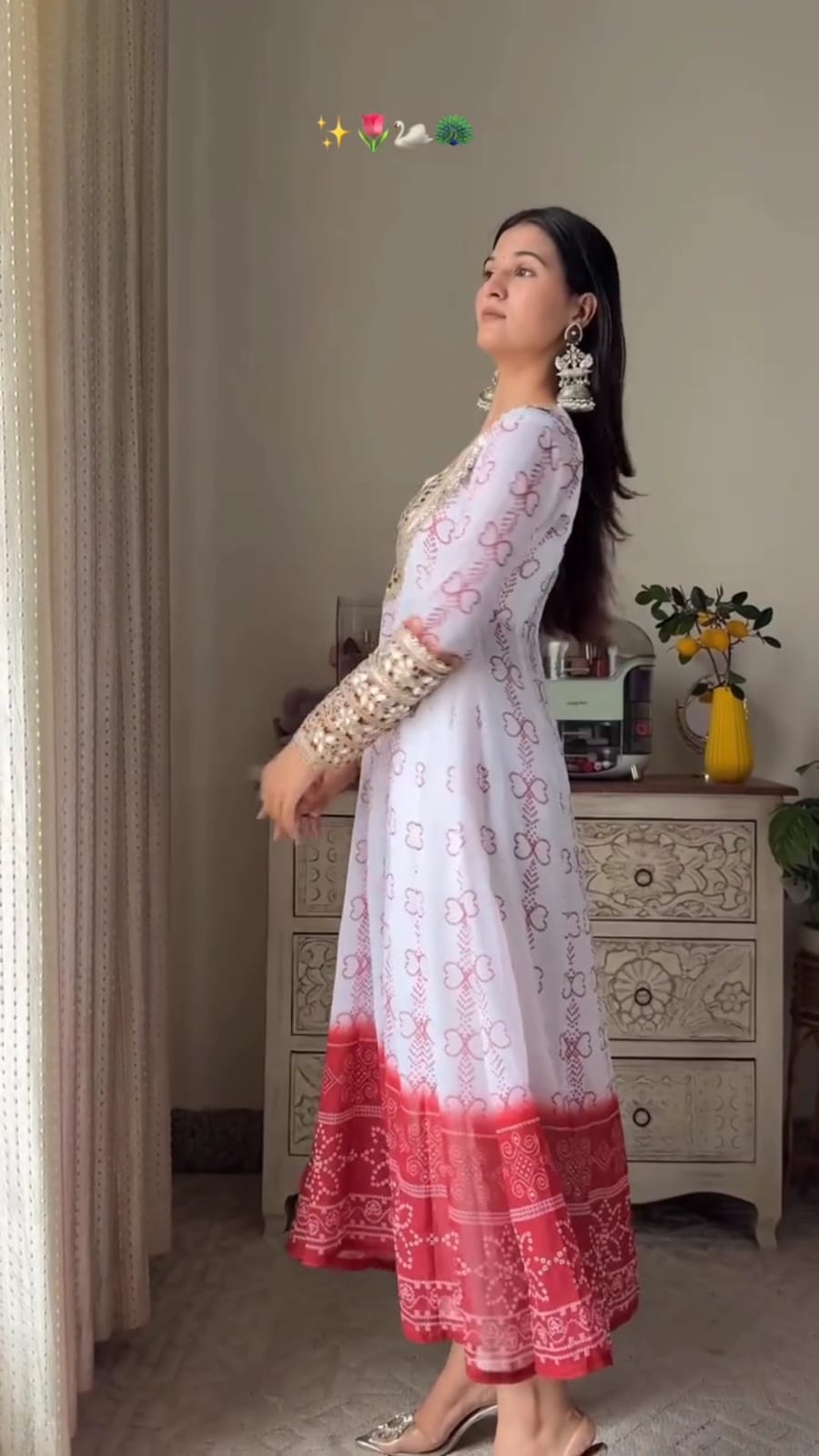 Anarkali Kurti Set with Mirror Lace Work | Faux Georgette | Code 1209