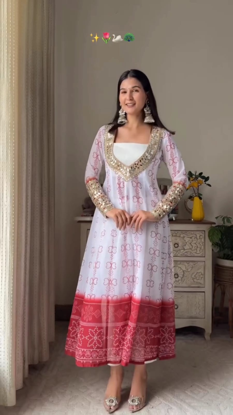 Anarkali Kurti Set with Mirror Lace Work | Faux Georgette | Code 1209
