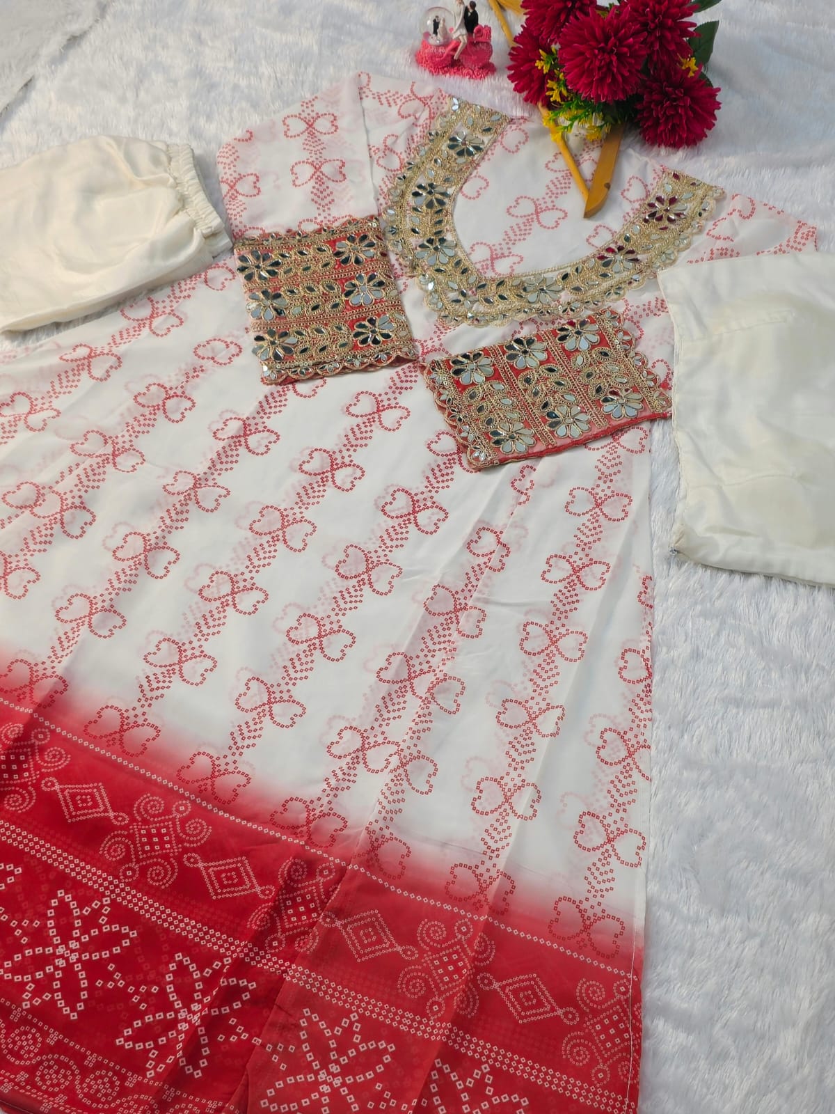Anarkali Kurti Set with Mirror Lace Work | Faux Georgette | Code 1209