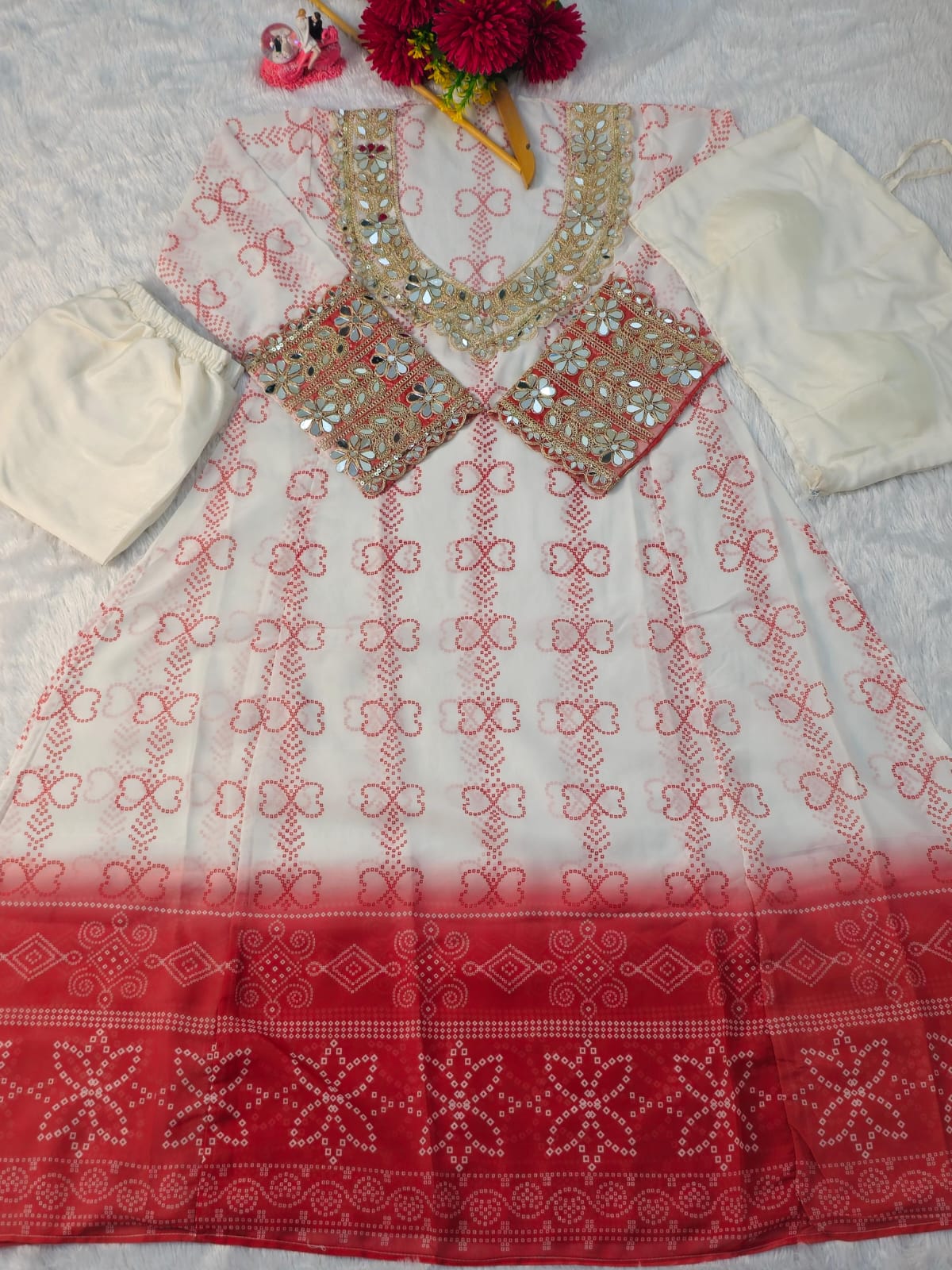 Anarkali Kurti Set with Mirror Lace Work | Faux Georgette | Code 1209