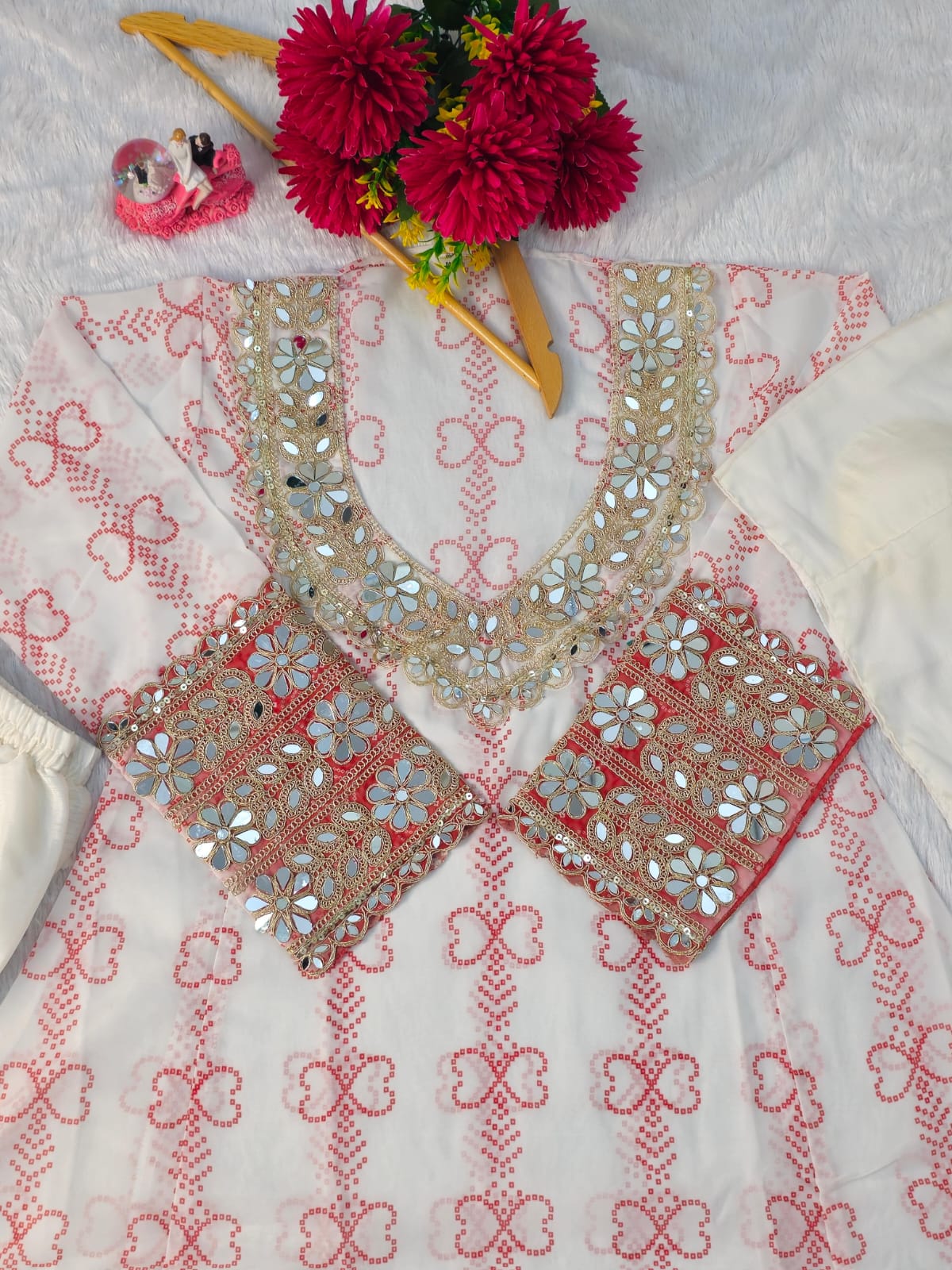Anarkali Kurti Set with Mirror Lace Work | Faux Georgette | Code 1209