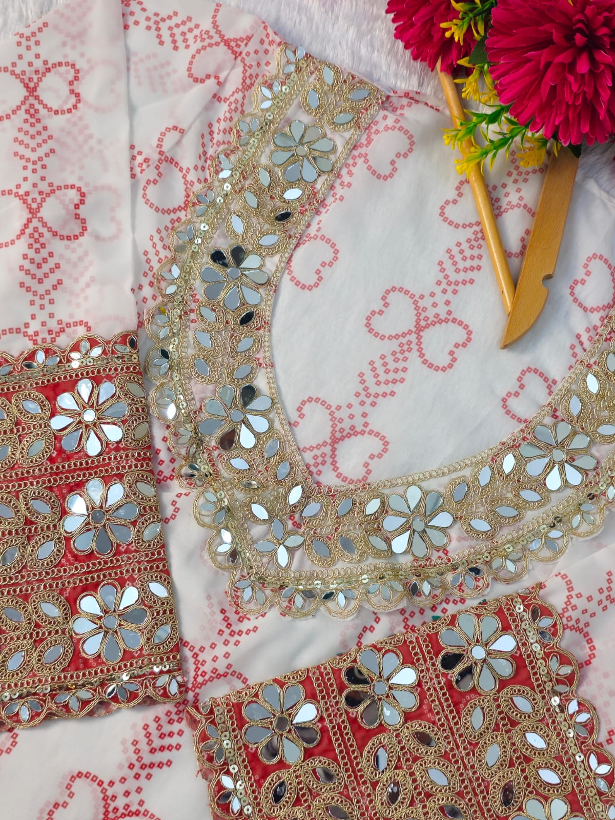 Anarkali Kurti Set with Mirror Lace Work | Faux Georgette | Code 1209