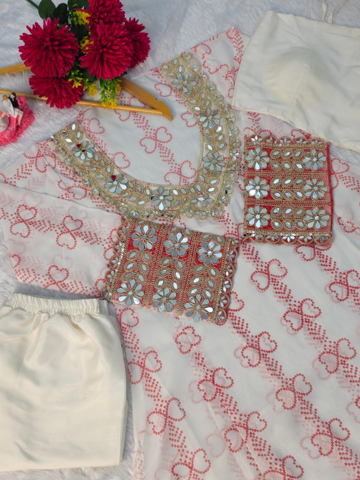 Anarkali Kurti Set with Mirror Lace Work | Faux Georgette | Code 1209