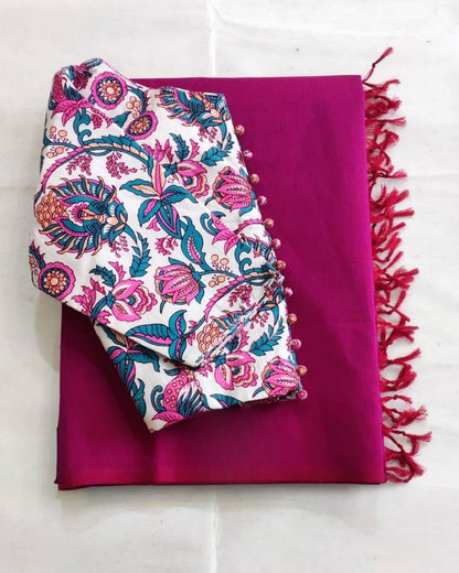 Superhit Kalamkari Ekkat Print Saree | Chanderi Readymade Blouse