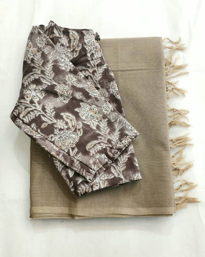 Superhit Kalamkari Ekkat Print Saree | Chanderi Readymade Blouse