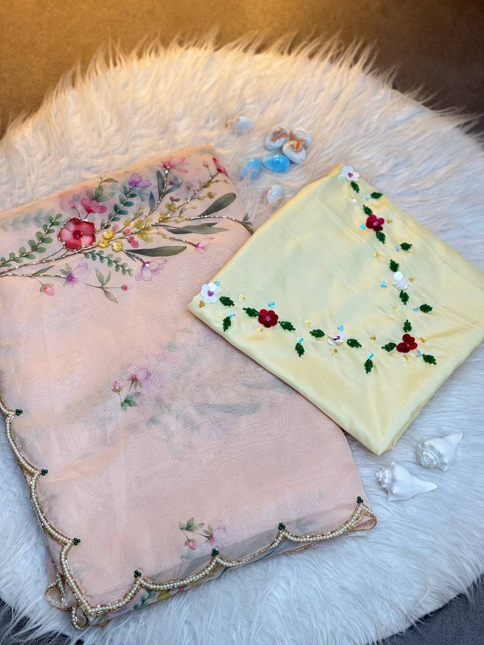 Celebrity Style Organza Saree | Handwork Tabi Flower Saree