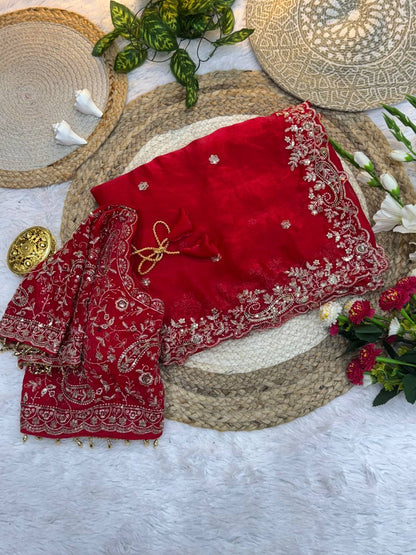 Rich Look Party Wear Saree | Fendy Satin Embroidery Saree