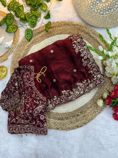 Rich Look Party Wear Saree | Fendy Satin Embroidery Saree