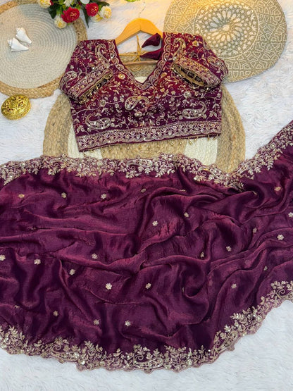 Rich Look Party Wear Saree | Fendy Satin Embroidery Saree