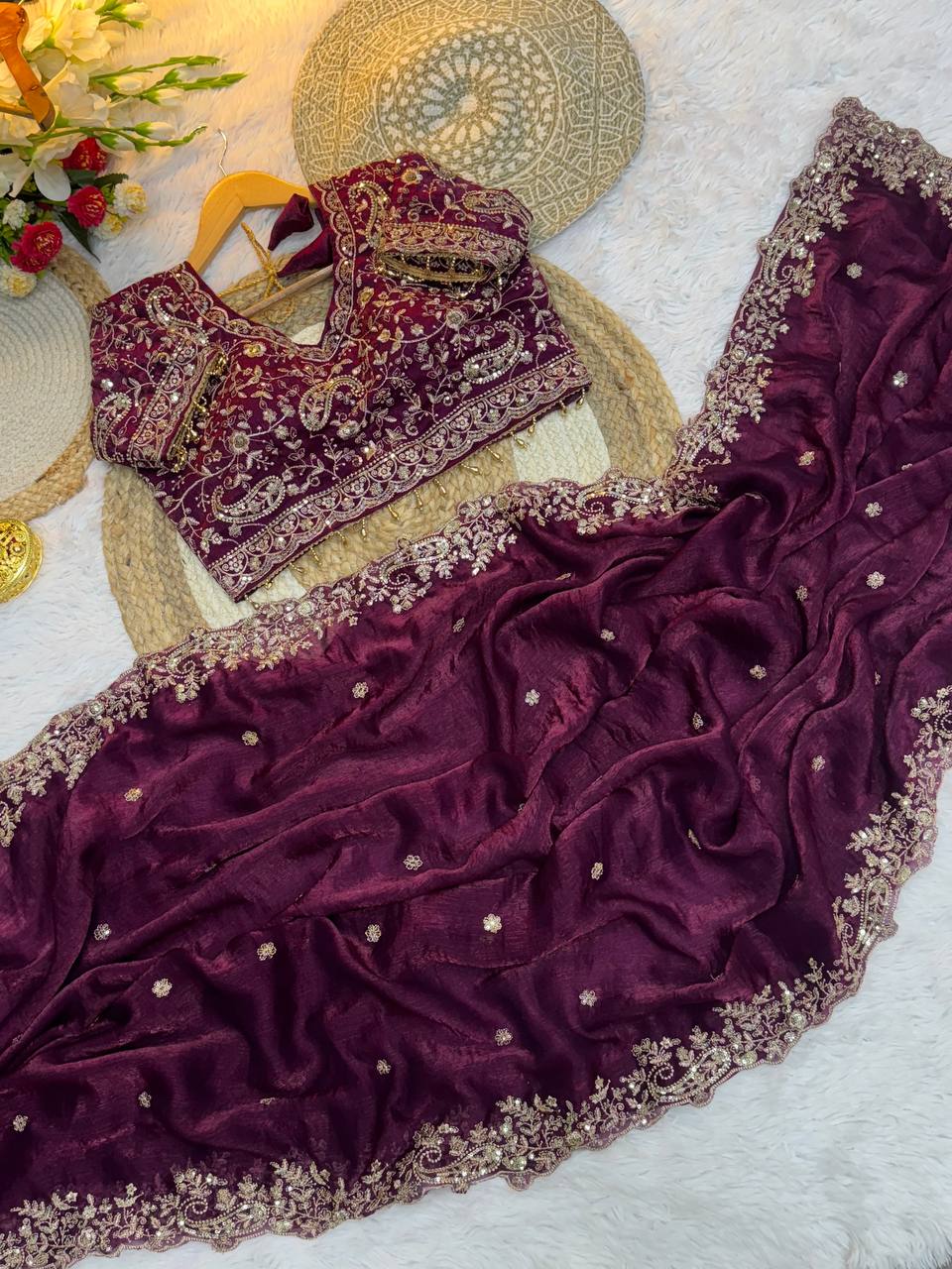 Rich Look Party Wear Saree | Fendy Satin Embroidery Saree