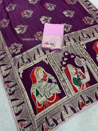 Karwa Chouth Special Dola Silk Saree with Hand Dyeing & Zarkhan Work – New Launch