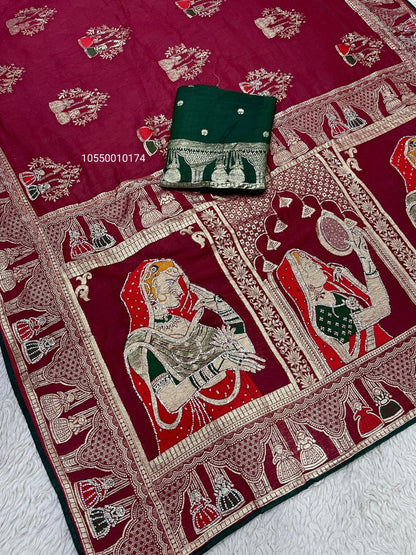Karwa Chouth Special Dola Silk Saree with Hand Dyeing & Zarkhan Work – New Launch